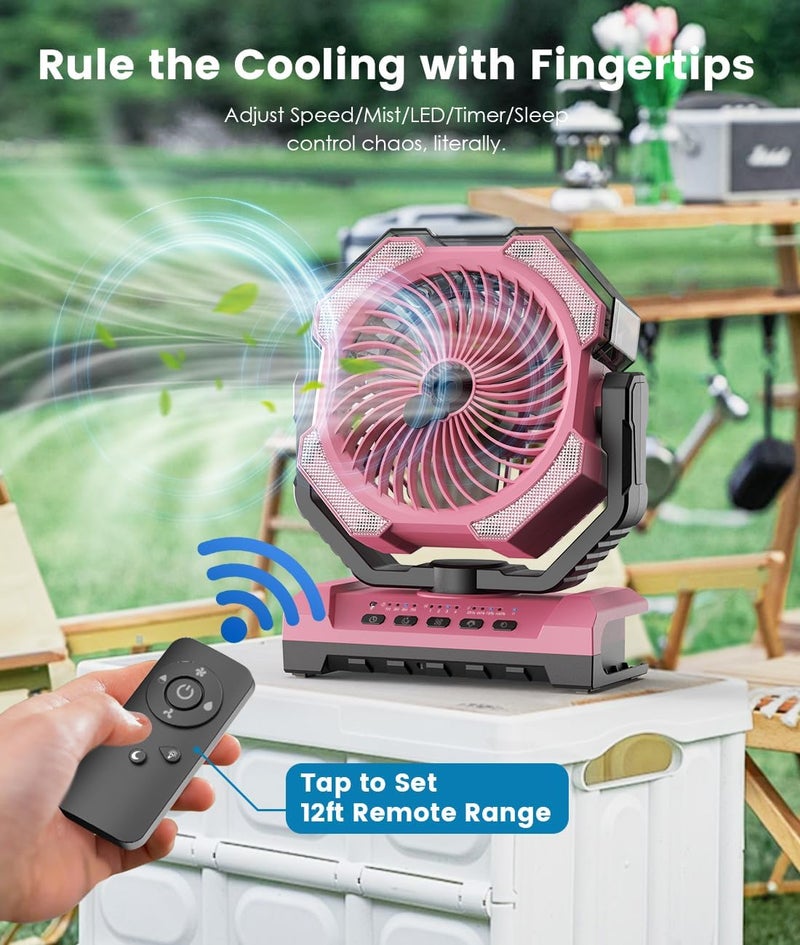 Aopircs Misting Fan - Pink Portable Rechargeable Fan with 9oz Water Tank, Light, Hook - Versatile, 120H MAX Cooling, Last 5H Mist, 4 Speed, Sleep Mode - Outdoor Fans for Camping, Travel, Patios - Image 4